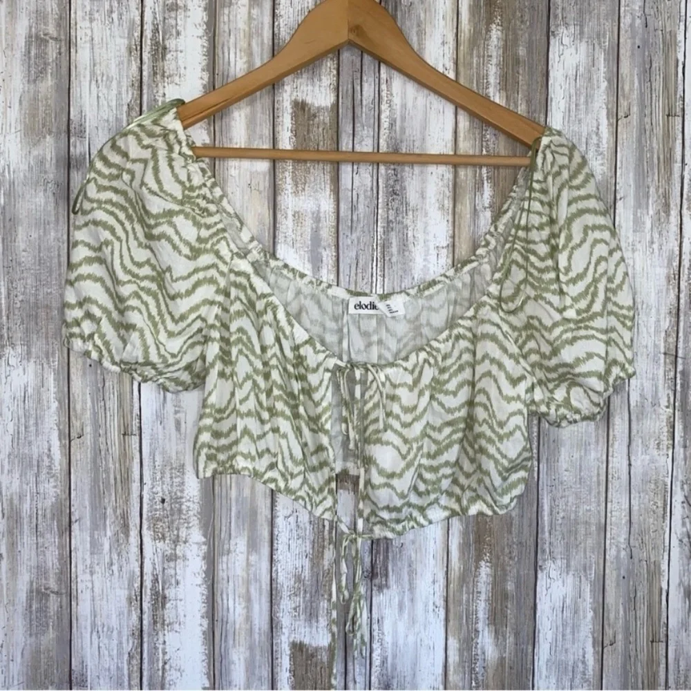 NWT Elodie Green & White Tie Crop - Picture 2 of 6